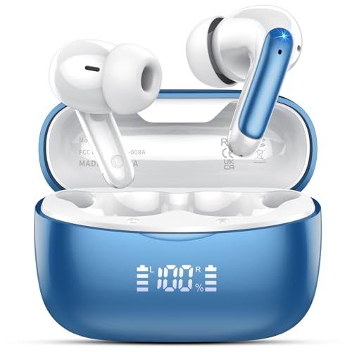 Dbasne AI Translation Earbuds Real Time, 3 in 1 Bluetooth 5.4 Translator Earbuds 164 Language/7 Translation Modes No Subscription Required Translator Headphones 56H Traductores Inglés Españo Sky Blue