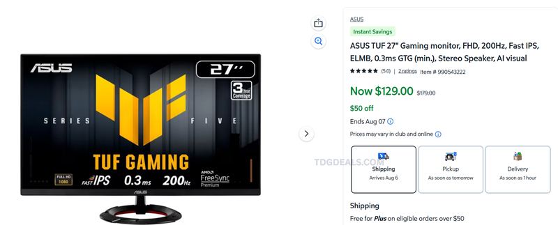 ASUS TUF 27" GAMING MONITOR — $129