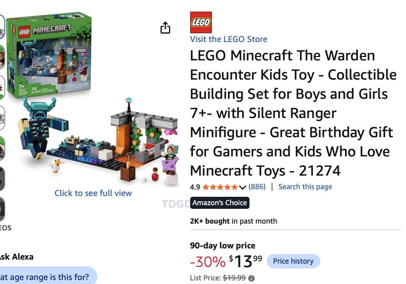 $19.99 LEGO MINECRAFT THE WARDEN ENCOUNTER FOR $13.99