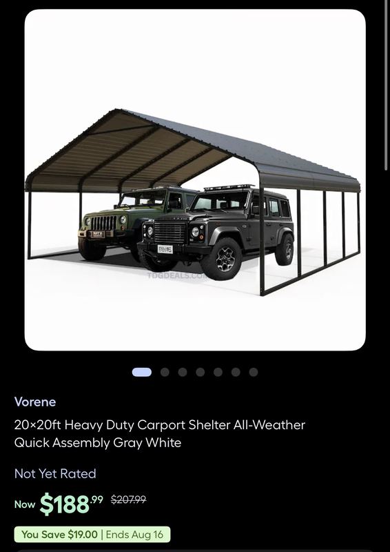 $1,192.99 Vorene 20x20ft Heavy Duty Carport for $188.99