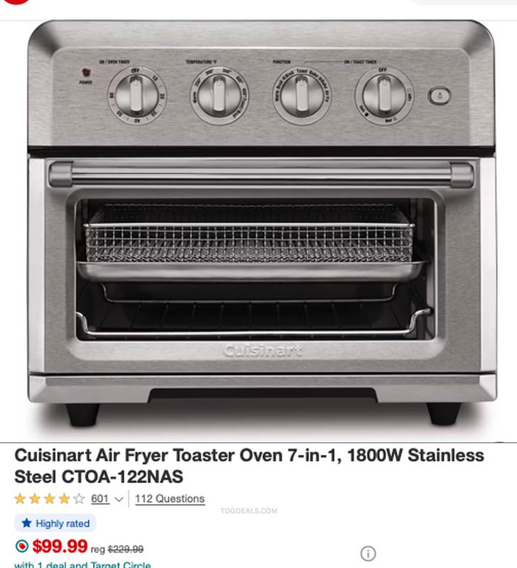 Cuisinart Air Fryer Toaster Oven 7-in-1 now $99.99 from  $229.99