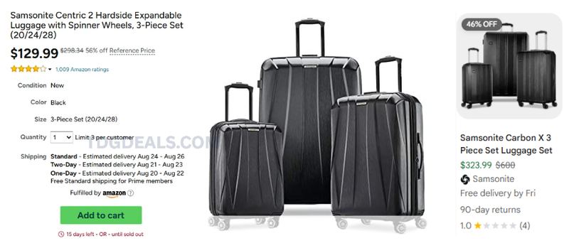 $129 3-PC SAMSONITE LUGGAGE SET AT WOOT