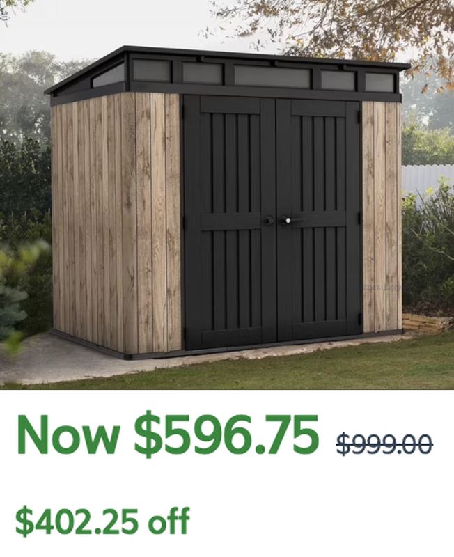 $999 RESIN STORAGE SHED FOR $596.75