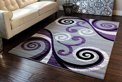 Masada Rugs, Stephanie Collection Area Rug Modern Contemporary Design 1100 Purple Grey White Black (5 Feet 3 Inch X 7 Feet 3 Inch)