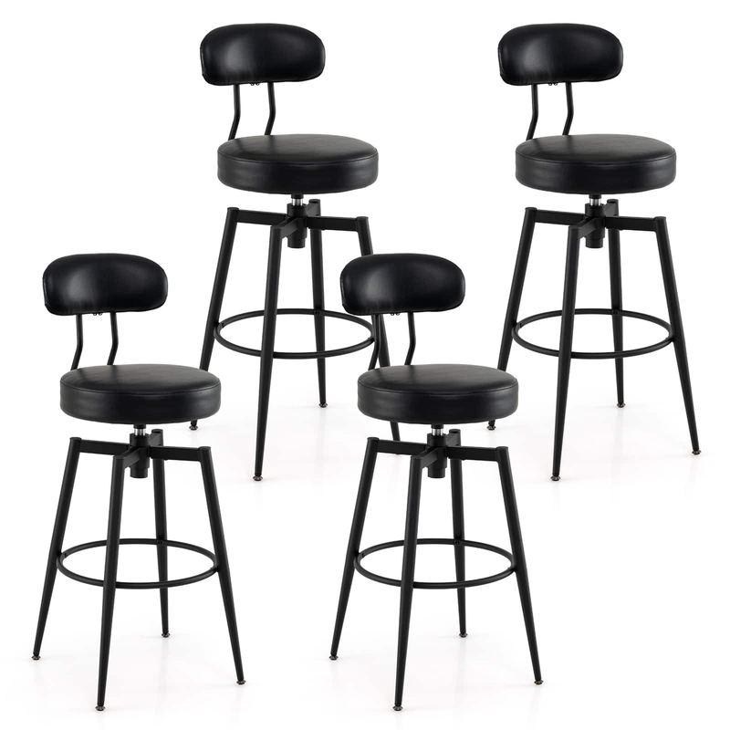 Costway - Swivel Barstools Set of 4 Faux Leather Bar Height Chairs with Upholstered Seat - Black