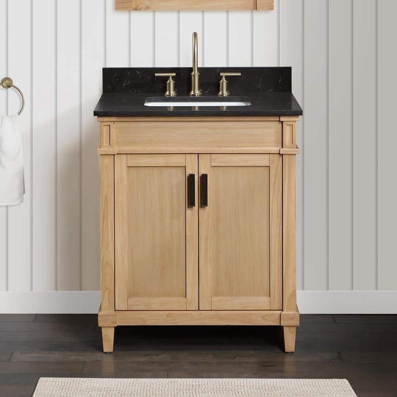 TJAmerican - Diana 30 in. W x 22 in. D x 35 in. H Single Sink Bath Vanity in Natural Wood Finish with Black Carrara Quartz Top
