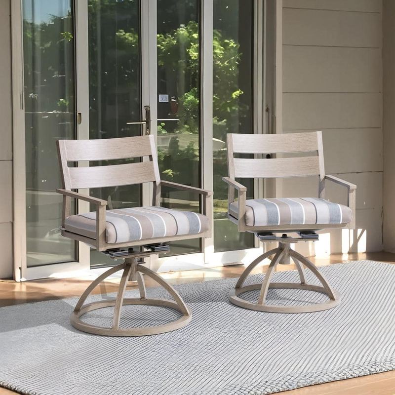 Crestlive Products - Woodgrain Aluminum Outdoor Dining Chair with Sunbrella Colored Cushion (2-Pack)
