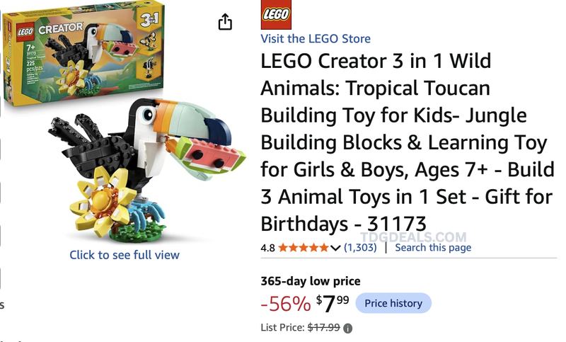 $7.99 LEGO CREATOR 3 IN 1 TROPICAL TOUCAN