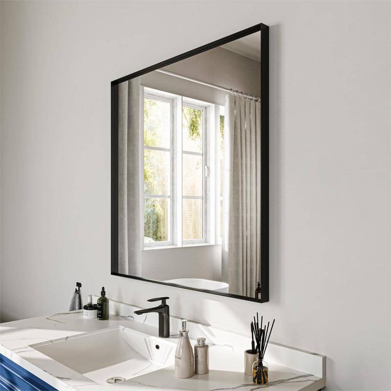 ORGANNICE - 36 in. W x 36 in. H Black Rectangle Framed Tempered Glass Wall-mounted Mirror