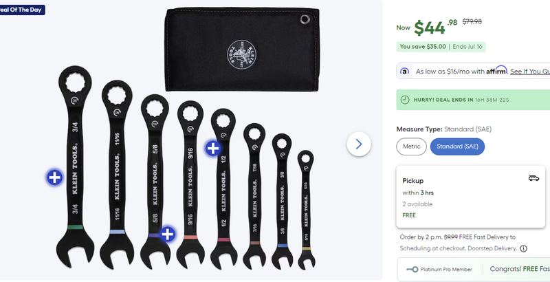 $79.98 - Klein Tools Ratcheting Combination Wrench Set, SAE, 8-Piece
