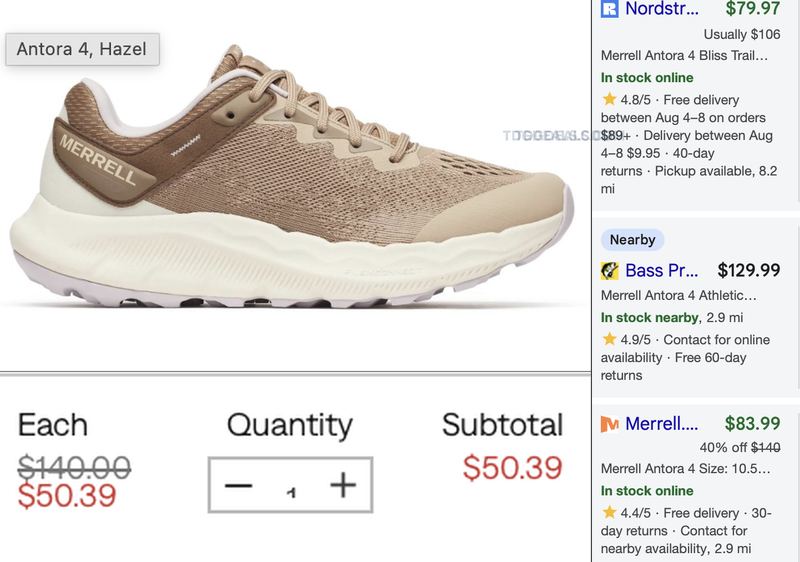 $140 WOMEN'S MERRELL SNEAKERS FOR $50.39