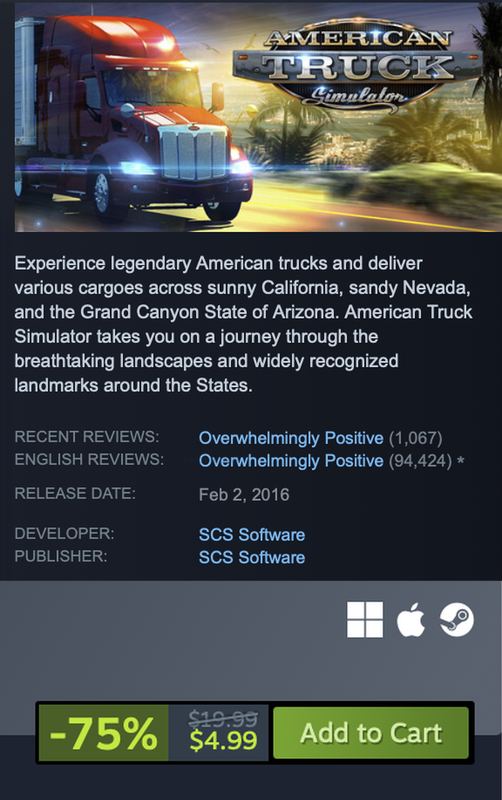 $19.99 AMERICAN TRUCK SIMULATOR DROPPED TO $4.99