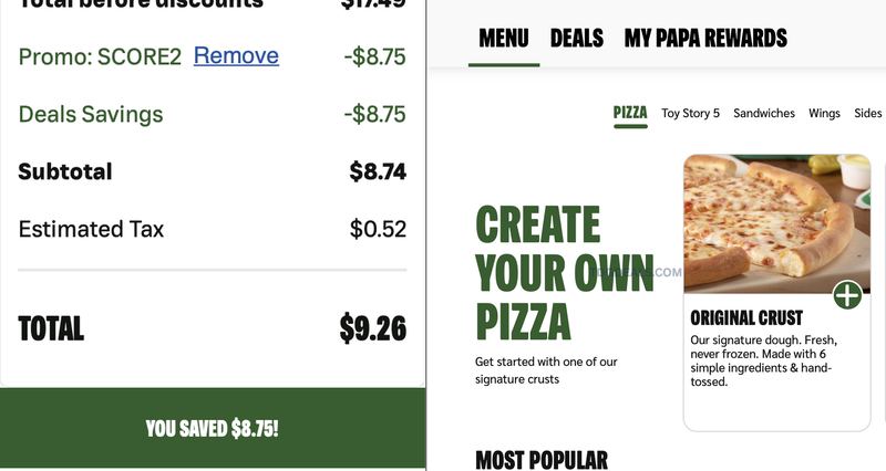50% OFF PAPA JOHN'S PIZZA 🍕