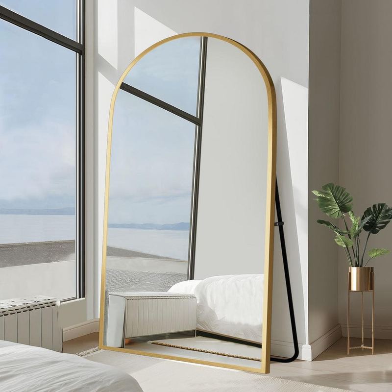 Lirago - 36 in. W. x 75 in. H Full Length Arched Free Standing Body Mirror, Metal Framed Wall Mirror, Large Floor Mirror in Gold
