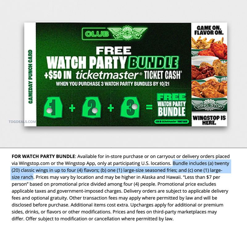 STARTING TODAY -- FREE WINGSTOP + $50 TICKETMASTER CREDIT