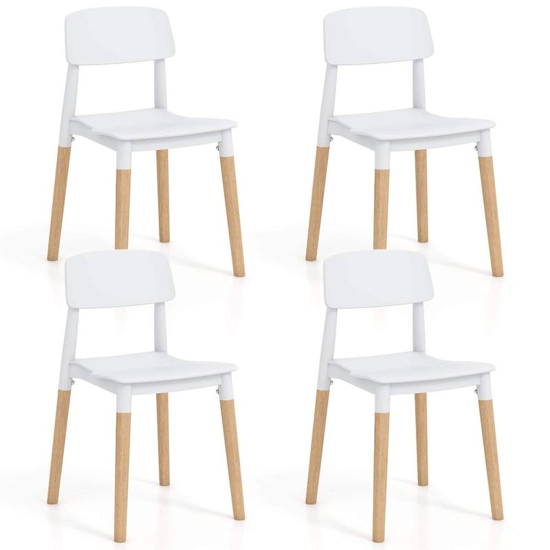 Costway - Dining Side Chairs Set of 4 with Ergonomic Backrest Wide Seat & Sturdy Wooden Legs - White