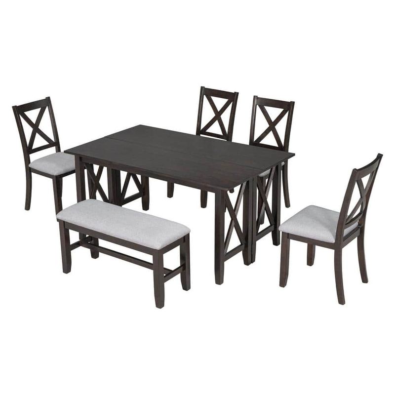 Polibi - 6-Piece Espresso Wood Top Dining Room Set Seats 5