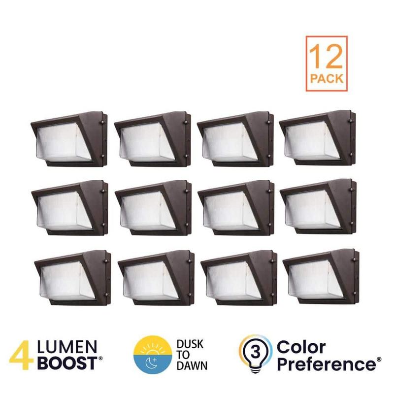 ETI LIGHTING - 12-Pack 200-Watt Equivalent 14500LM Commercial Integrated LED Bronze Wall Pack Light, Selectable CCT, Dusk To Dawn