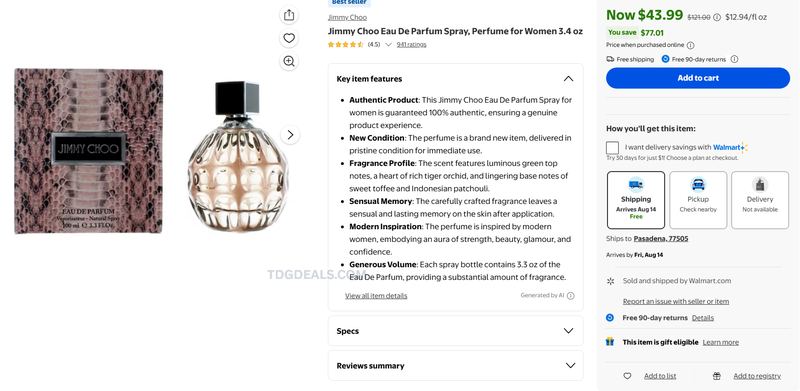 JIMMY CHOO EAU DE PARFUM 3.4 OZ — $43.99