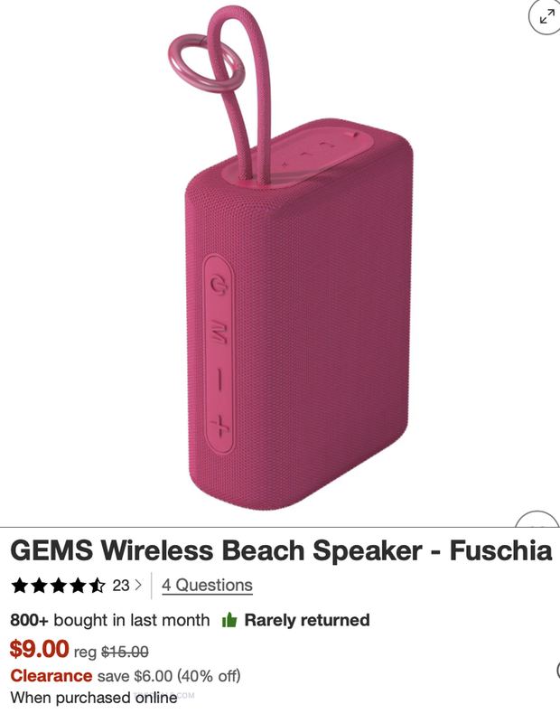 $15 GEMS WIRELESS BEACH SPEAKER FOR $9
