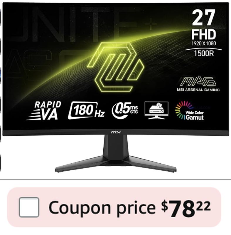 🚨  $78.22 MSI 27" CURVED GAMING MONITOR