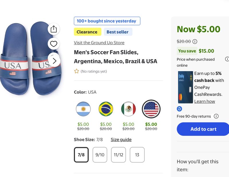 $20 - Men's Soccer Fan Slides, Argentina, Mexico, Brazil & USA⚽️
