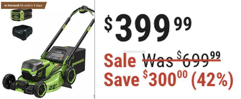 $399.99 GREENWORKS PRO 60V 22IN MOWER