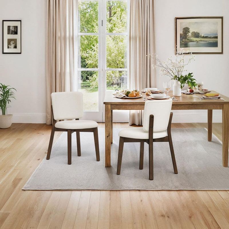 OrangeOne - Annika Beige Fabric Upholstered Dining Chair Large-sized Cushion Side Chair with Solid Wood Dark Brown Legs (Set of 2)