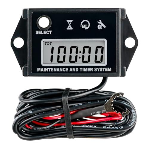 RileyFine RQ-HM026C Digital Tachometer, Total Hours, SVC Reminders,Waterproof IP68, for Gasoline Engine Equipment Such as Lawn Mowers, Tractors, Jet Skiers, Marine Boats, Outboard Engines (Black)