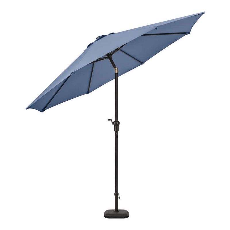 Hampton Bay - 9 ft. Aluminum Market Crank and Auto-Tilt Patio Umbrella in Lake Blue