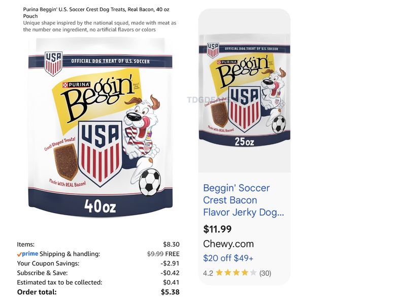 $17 PURINA BEGGIN' DOG TREATS (40 OZ) NOW $5