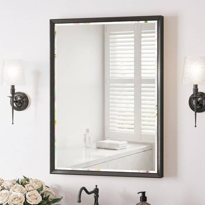 ACEGOSES - 24 in. W x 32 in. H Modern Double Beveled Aluminum Frame Rectangular Wall Mirror, Brushed Black