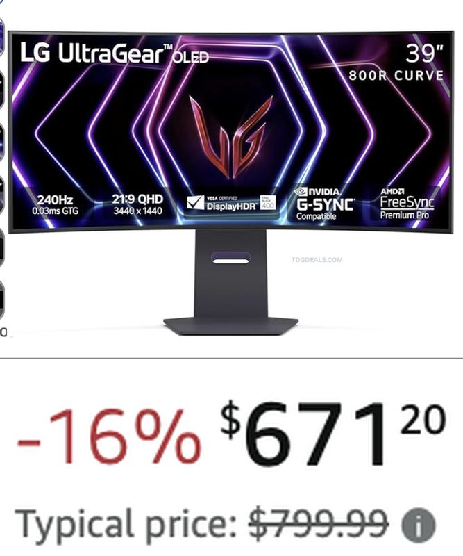 $671 LG 39GS95QE ULTRAGEAR OLED CURVED GAMING MONITOR