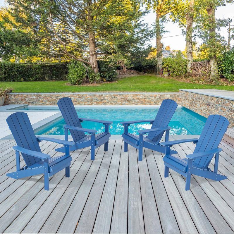 JOYESERY - Navy Blue HIPS Plastic Weather Resistant Adirondack Chair for Outdoors (4-Pack)