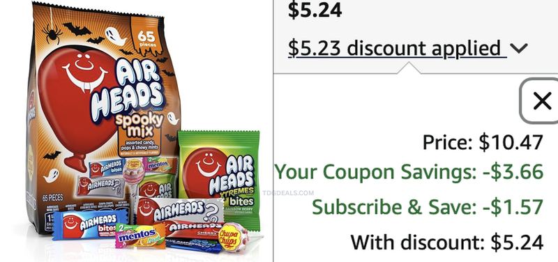$10.47 AIRHEADS 65-PIECE SPOOKY MIX DROPPED TO $5.24