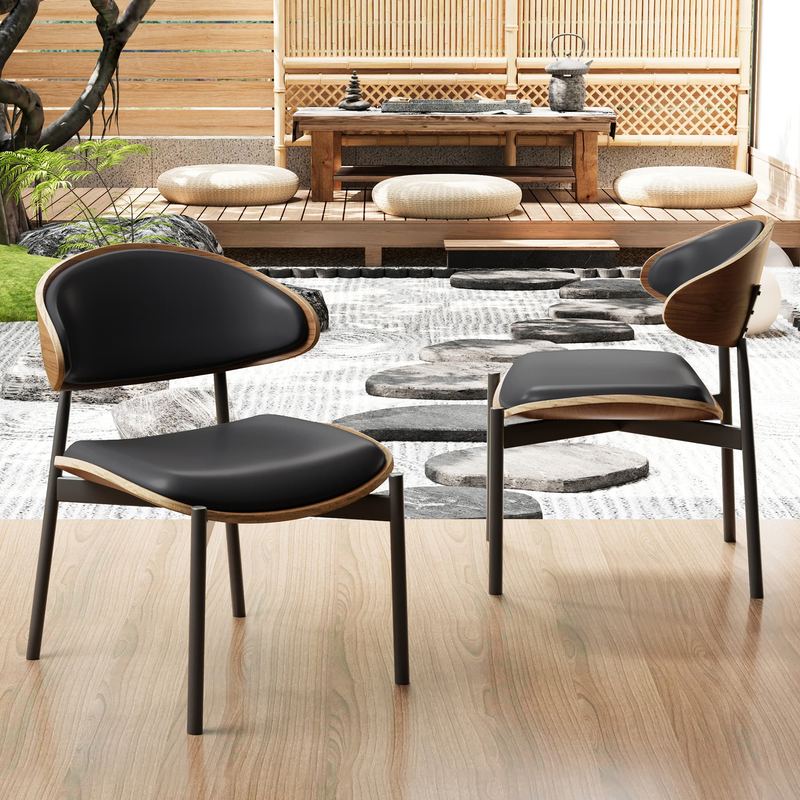 luck idea - Dining Chairs Set of 2 Wood Grain Accent Arched Backrest - Black