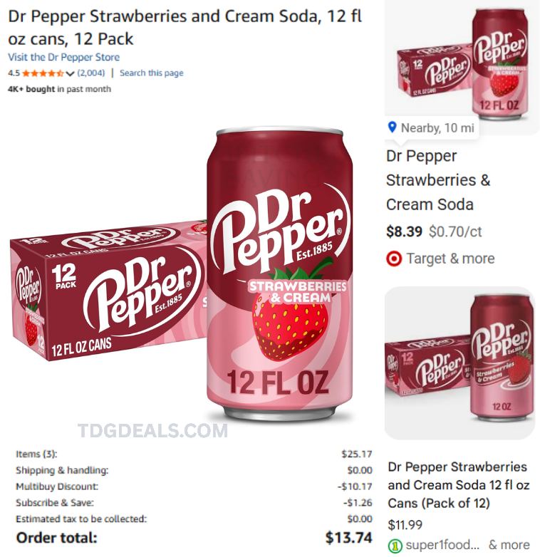 38¢ DR PEPPER CANS AT AMAZON