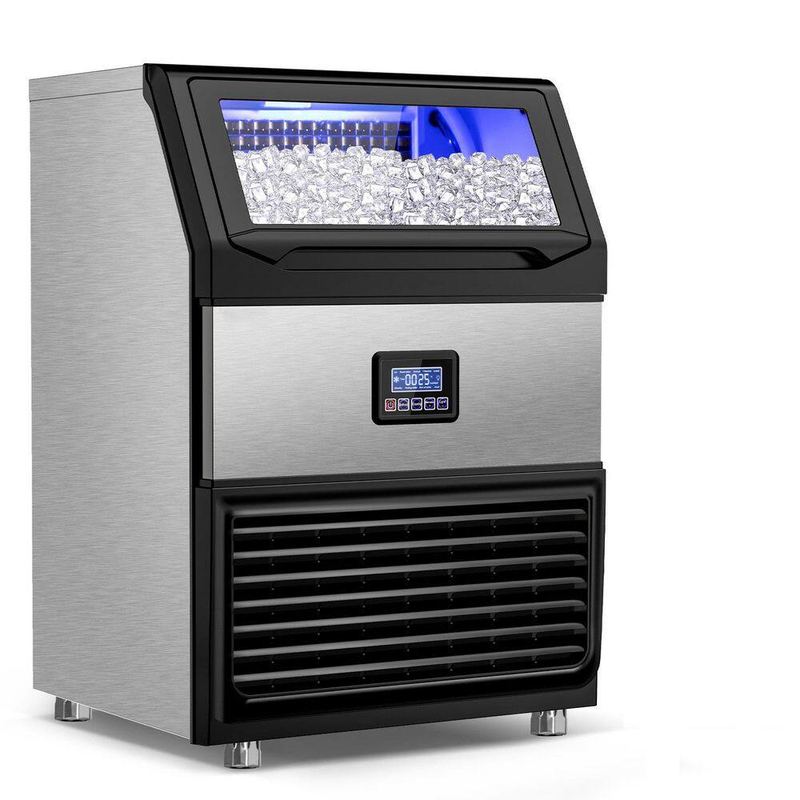 futhork - 24.4 in. 450 lb. /Day Freestanding Icemaker in Stainless Steel w/Full-Size Cube Production for Homebar and Entertainment