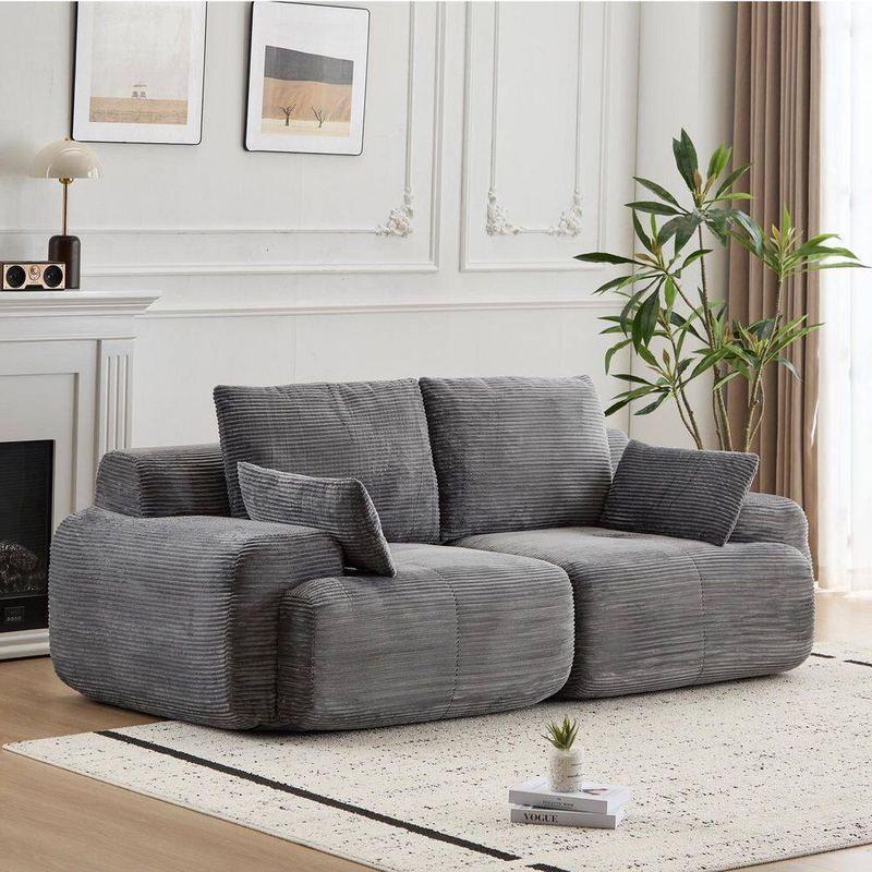 Qualler - 84.2 in. Corduroy Compressed Modular Sectional Sofa in. Gray