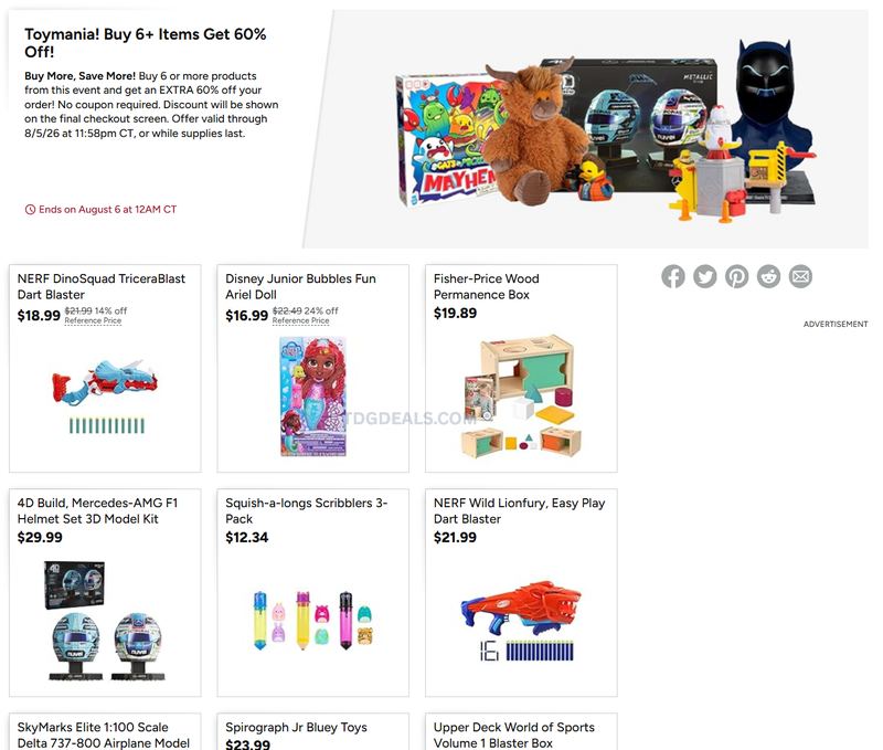 TOYMANIA: BUY 6+ ITEMS, GET 60% OFF