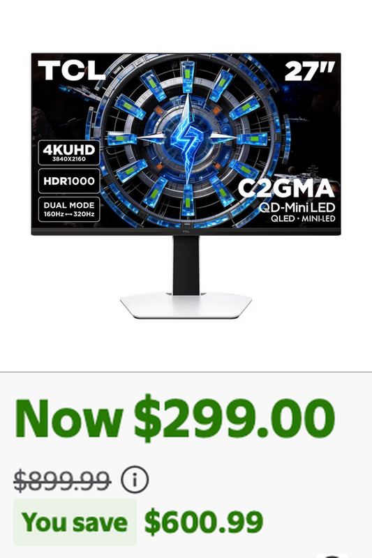 TCL 27" 4K MINI-LED MONITOR FOR $299