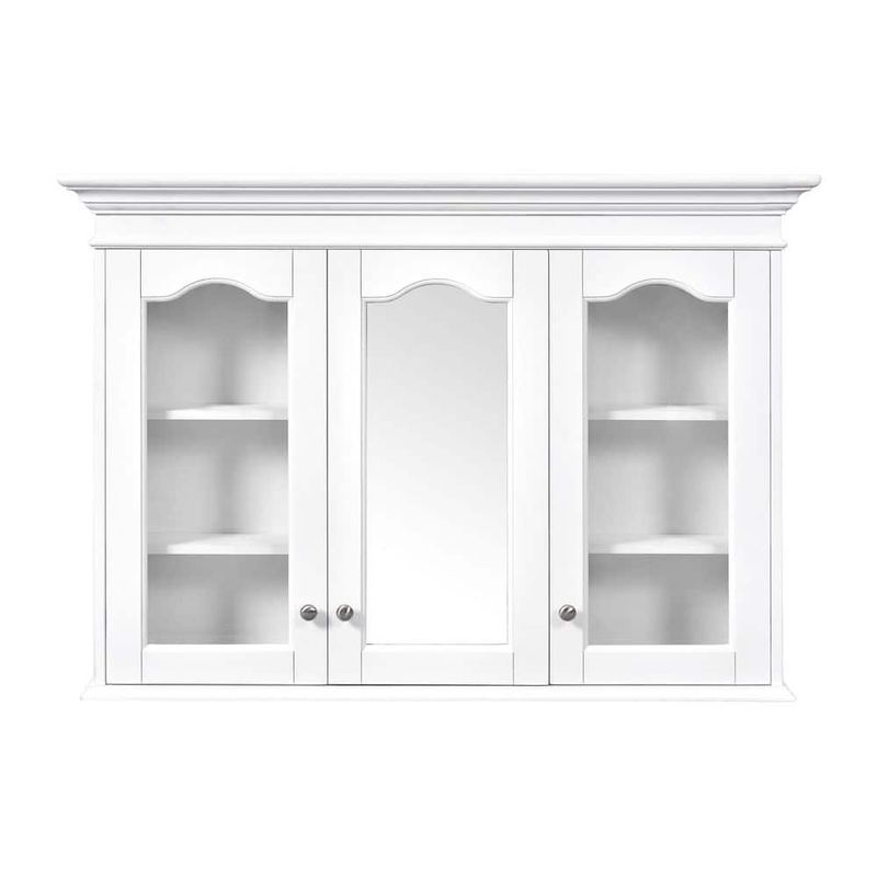 WELLFOR - 40 in. W x 28 in. H Art Wall Mounted Rectangular Wooden Medicine Cabinet with Mirror in White, 3 Doors