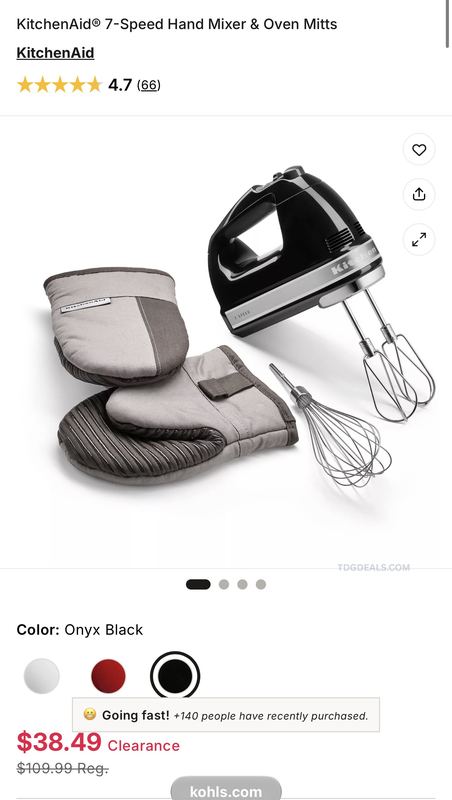 $109.99 KITCHENAID 7-SPEED HAND MIXER + OVEN MITTS FOR $38.49
