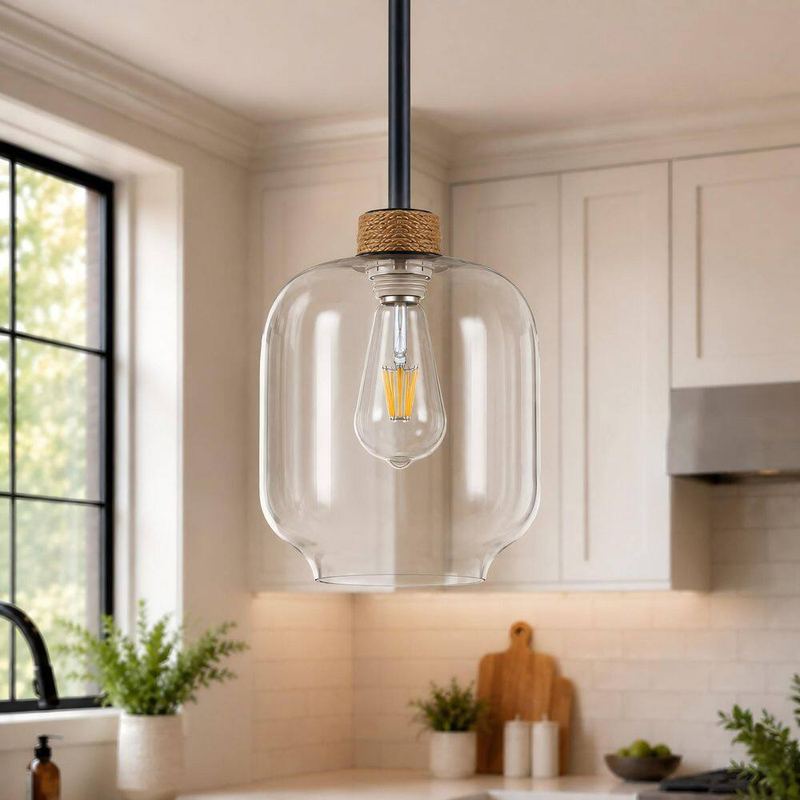 Merbotin - RayHome 1-Light Modern Black Pendant Hanging Light with Clear Glass for Kitchen Island, Dining Room