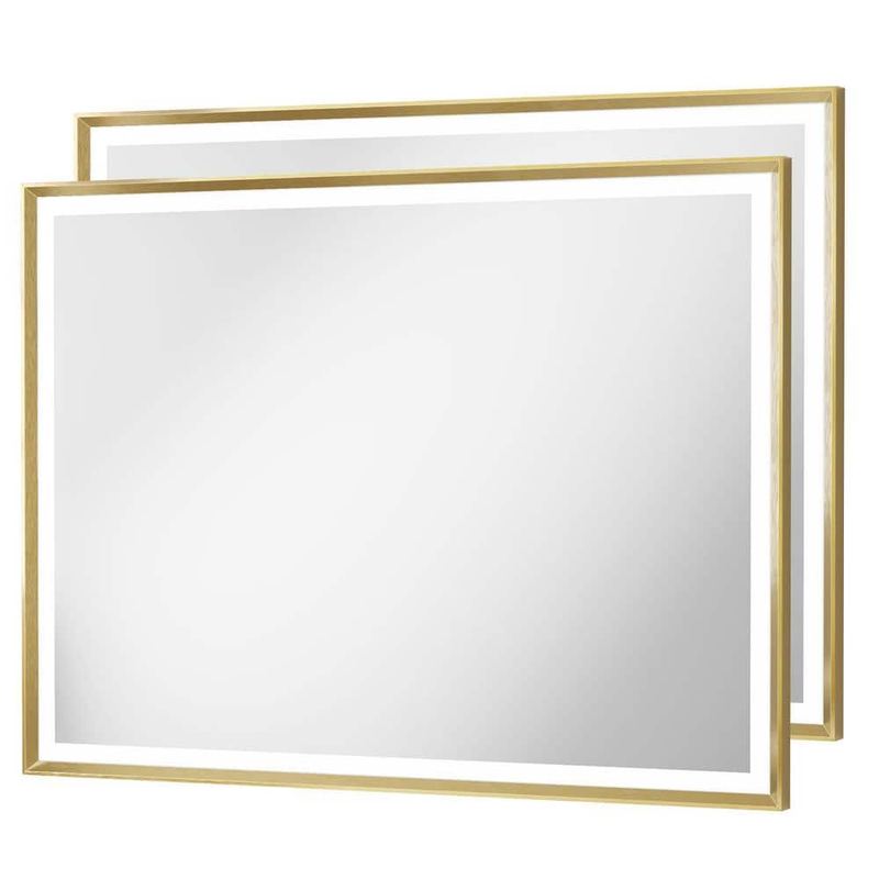 ACEGOSES - 2-Pack 48 in. W x 36 in. H Dimmable LED Anti-Fog Modern Aluminum Bathroom Vanity Mirror with Memory, Brushed Gold