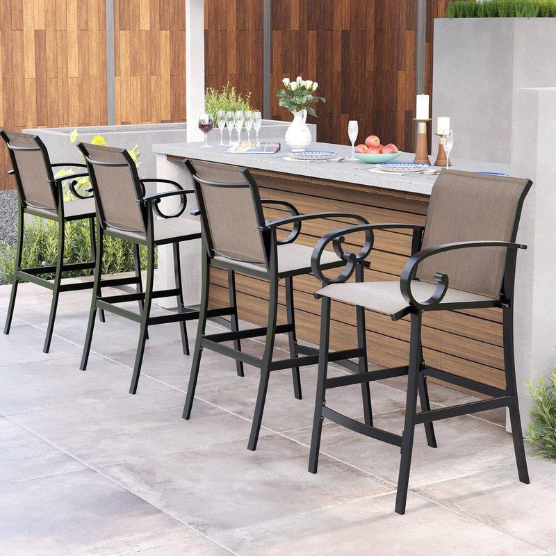 Pellebant - Black Aluminum Outdoor Leisure Sunbrella Outdoor Bar Stool in Augustine Ashe (Pack of 4)