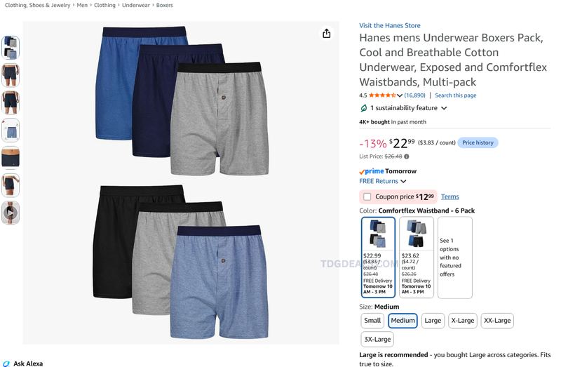 HANES MEN'S COTTON BOXERS 6-PACK — $12.99