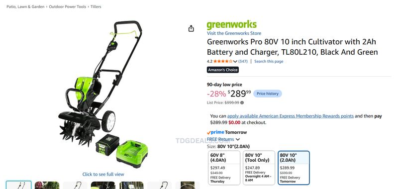 GREENWORKS PRO 80V CULTIVATOR — $289.99