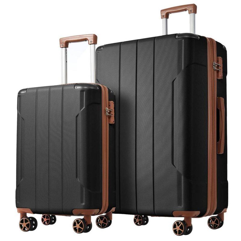Merax - Black Brown Lightweight 2-Piece Expandable ABS Hardshell Spinner Luggage Set with TSA Lock, Reinforced Corner Bumpers
