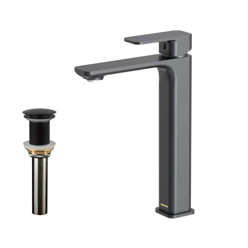 Karran - Venda Single Handle Single Hole Vessel Bathroom Faucet with Matching Pop-up Drain in Matte Black